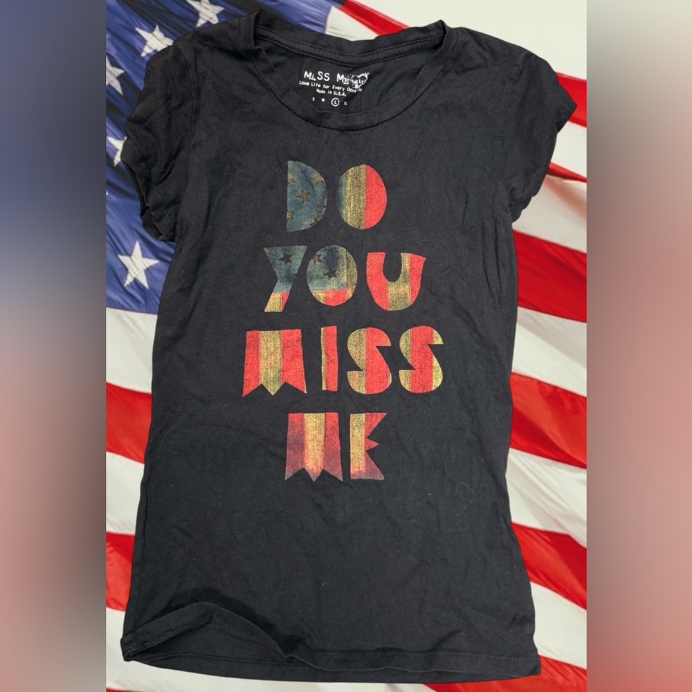 Girls size large cap sleeve T-shirt do you miss me military daughter USA black